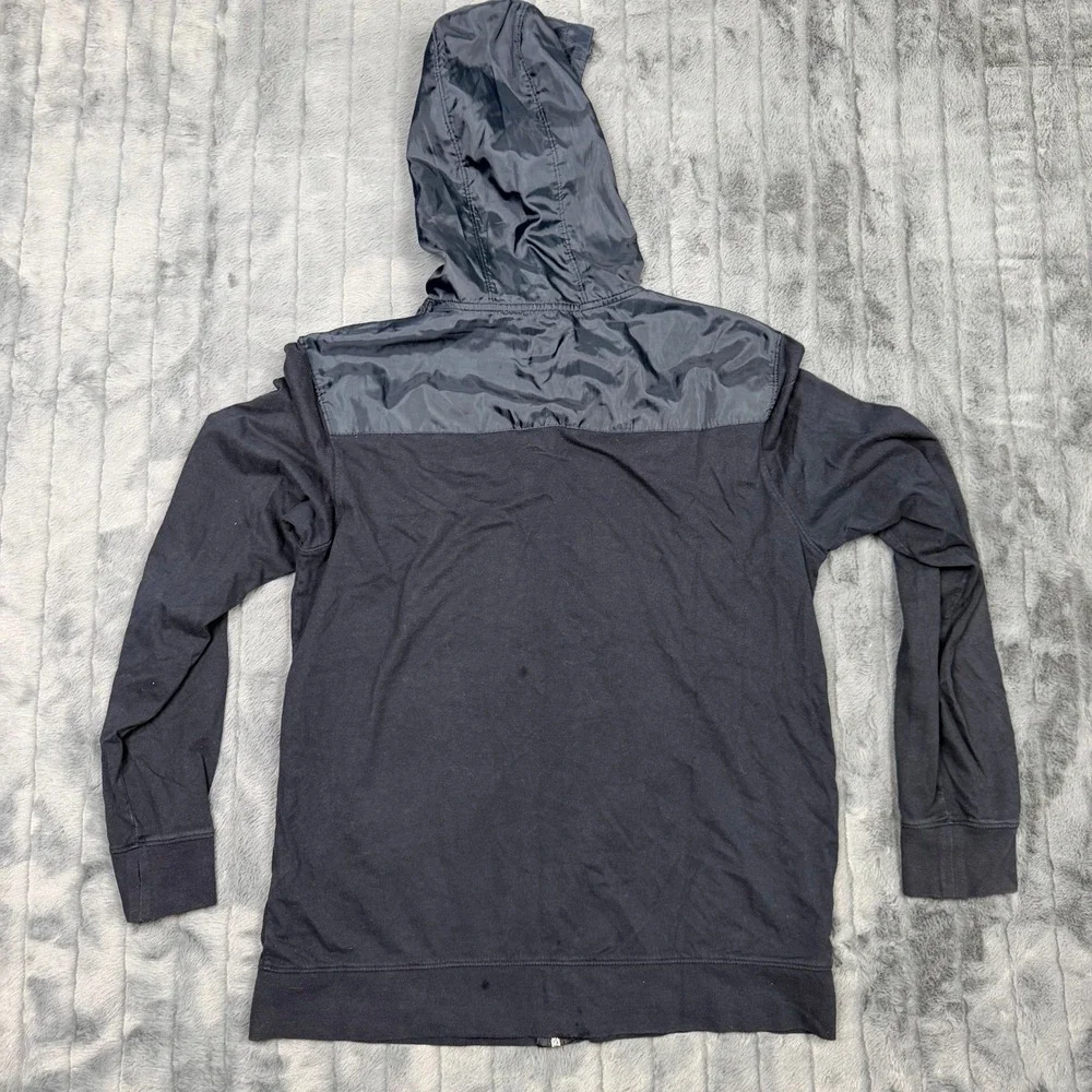 Banana Republic Mens Navy Blue Mixed Media Full Zip Hoodie Woven Trim Large